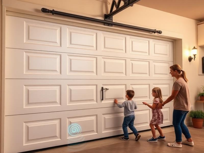 Family-friendly garage with child safety features and photo-eye sensors visible