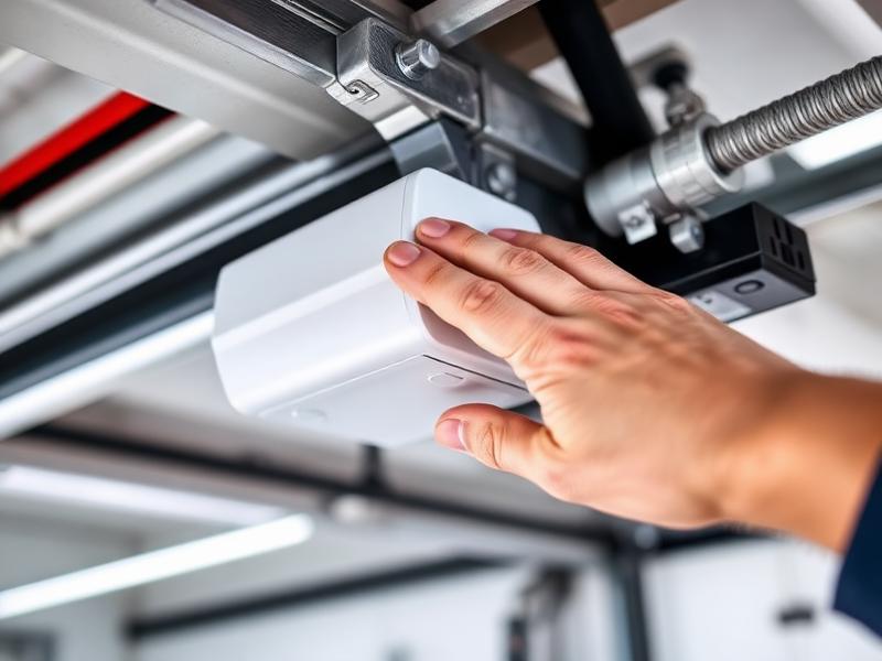 Technician adjusting garage door limit switch mechanism